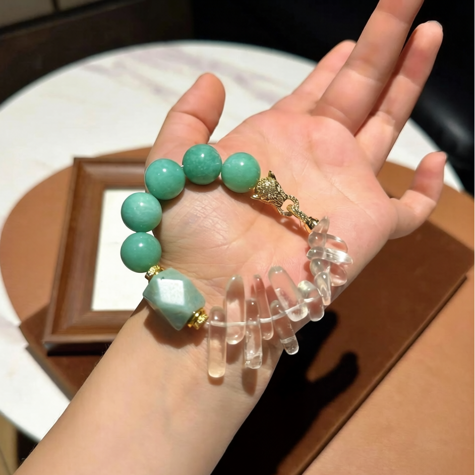 Tianhe Stone (Amazonite) Geometric Freeform Bracelet - Modern Fashion Jewelry