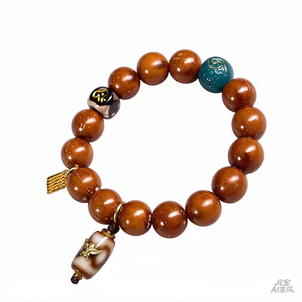 Tibetan Purple Gold Rat Bodhi Bracelet with Dzi & Garuda Pendant | Aura Feng