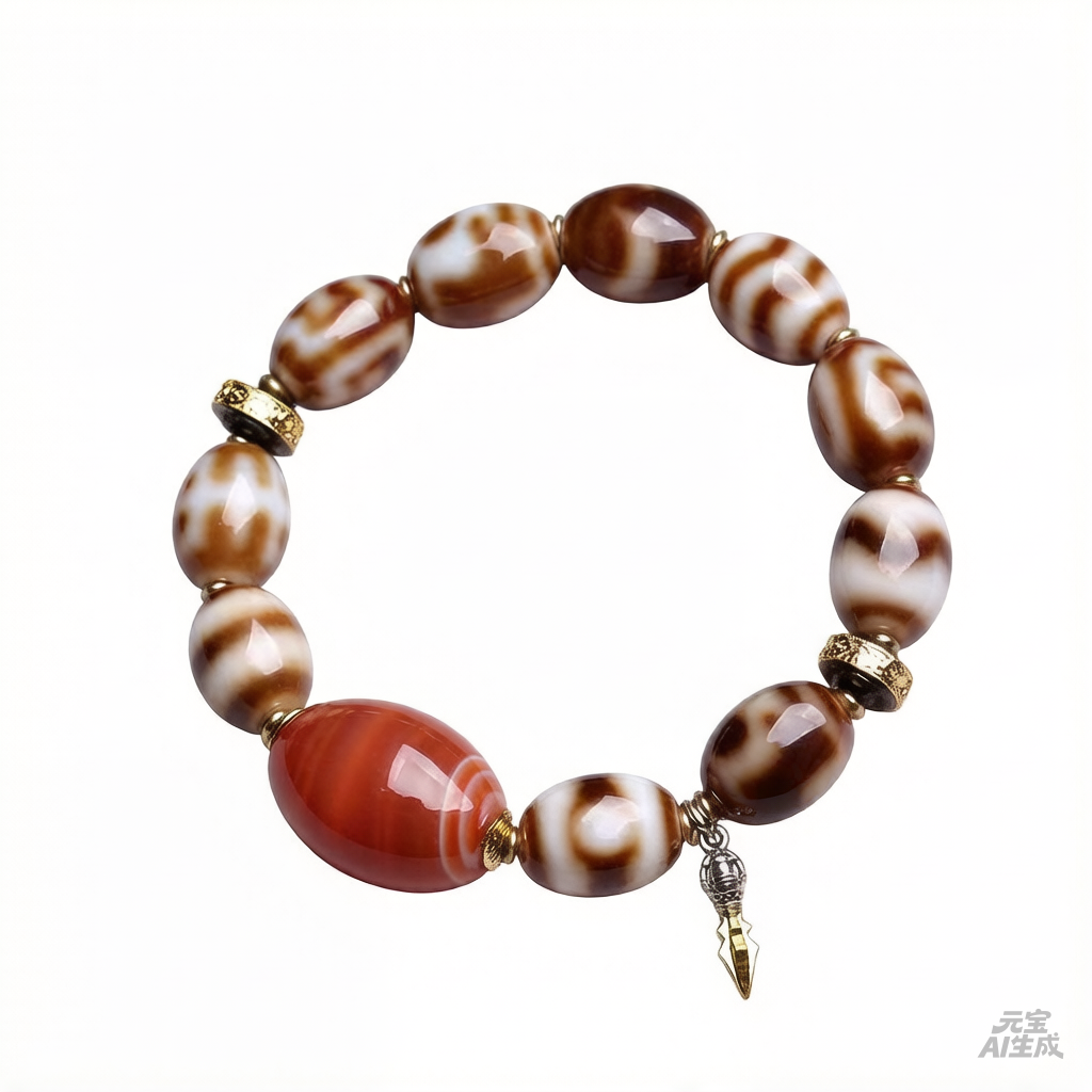 Tibetan Daluo Dzi Bead Bracelet - Tiger Tooth Water Pattern Luck Amulet | Aura Feng Shui