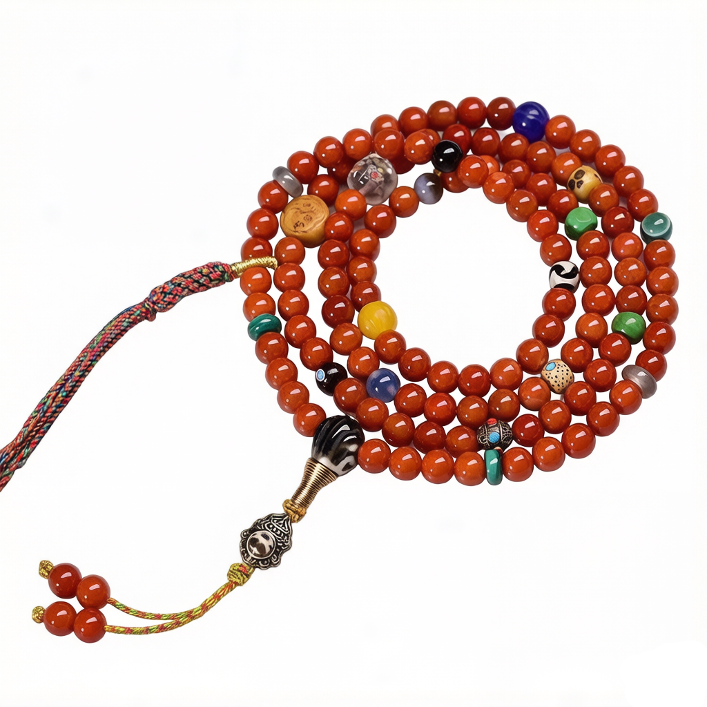 Tibetan 108 Beads Red Agate Mala - Meditation Yoga Spiritual Jewelry | Aura Feng