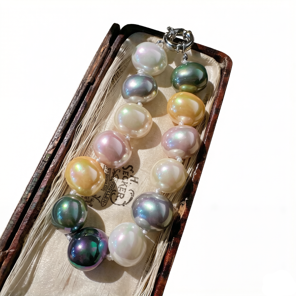 Mermaid Tears Egg-shaped Pearl Necklace, Deep Sea Shell Pearl Concave-convex Bubble Pearl Necklace Bracelet