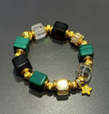 Natural White Crystal Malachite Sugar Cube Vintage Color Block Bracelet