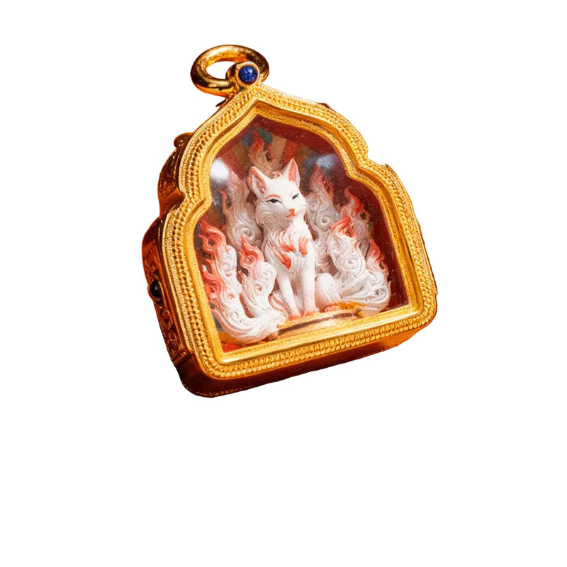 Hand-painted Fairy Fox Tsatsa Thangka Pendant Tibetan Style Aura Feng
