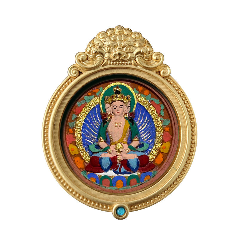 Aura Feng Thangka Amulet Necklace with Yellow Jambhala & Green Tara