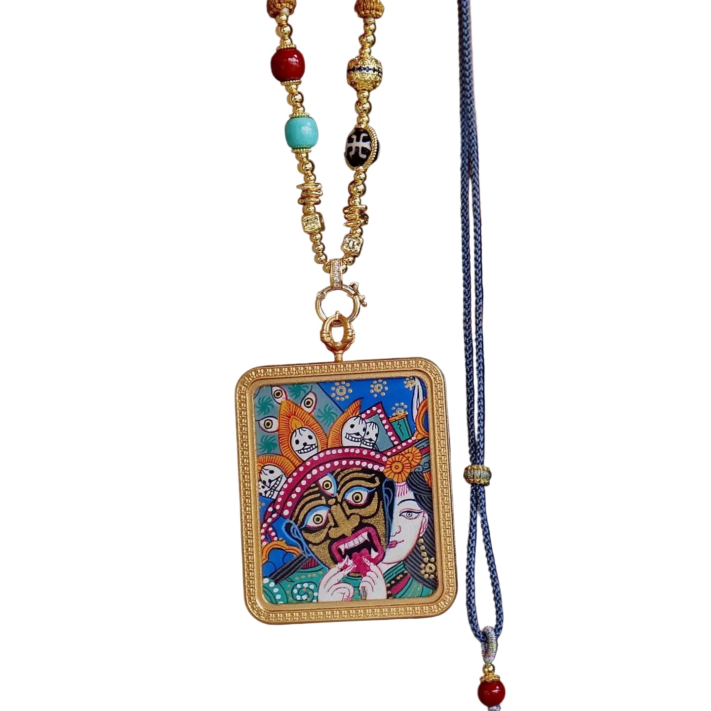 Green Tara Tibetan thangka necklace for compassion and protection