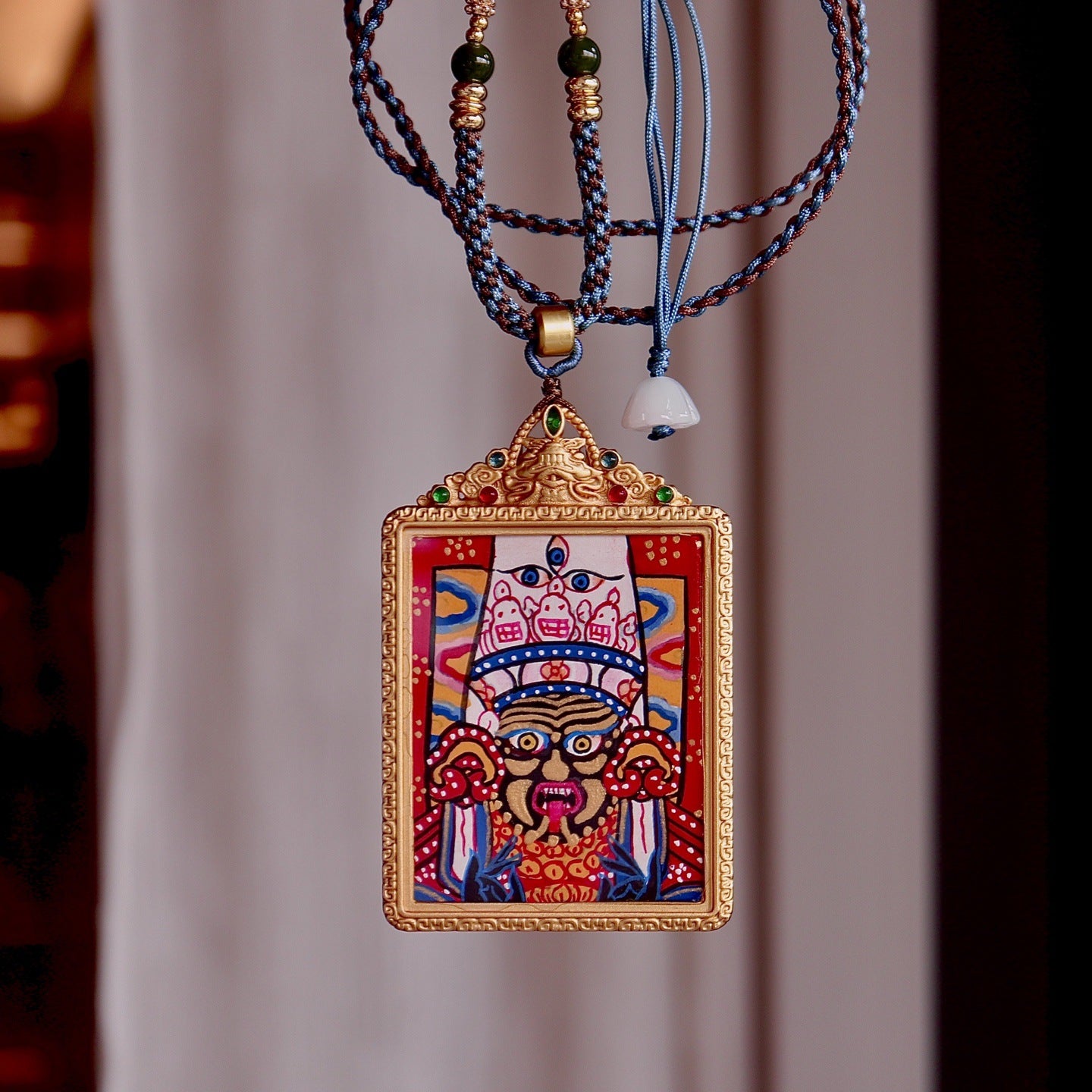 Green Tara Tibetan thangka necklace for compassion and protection
