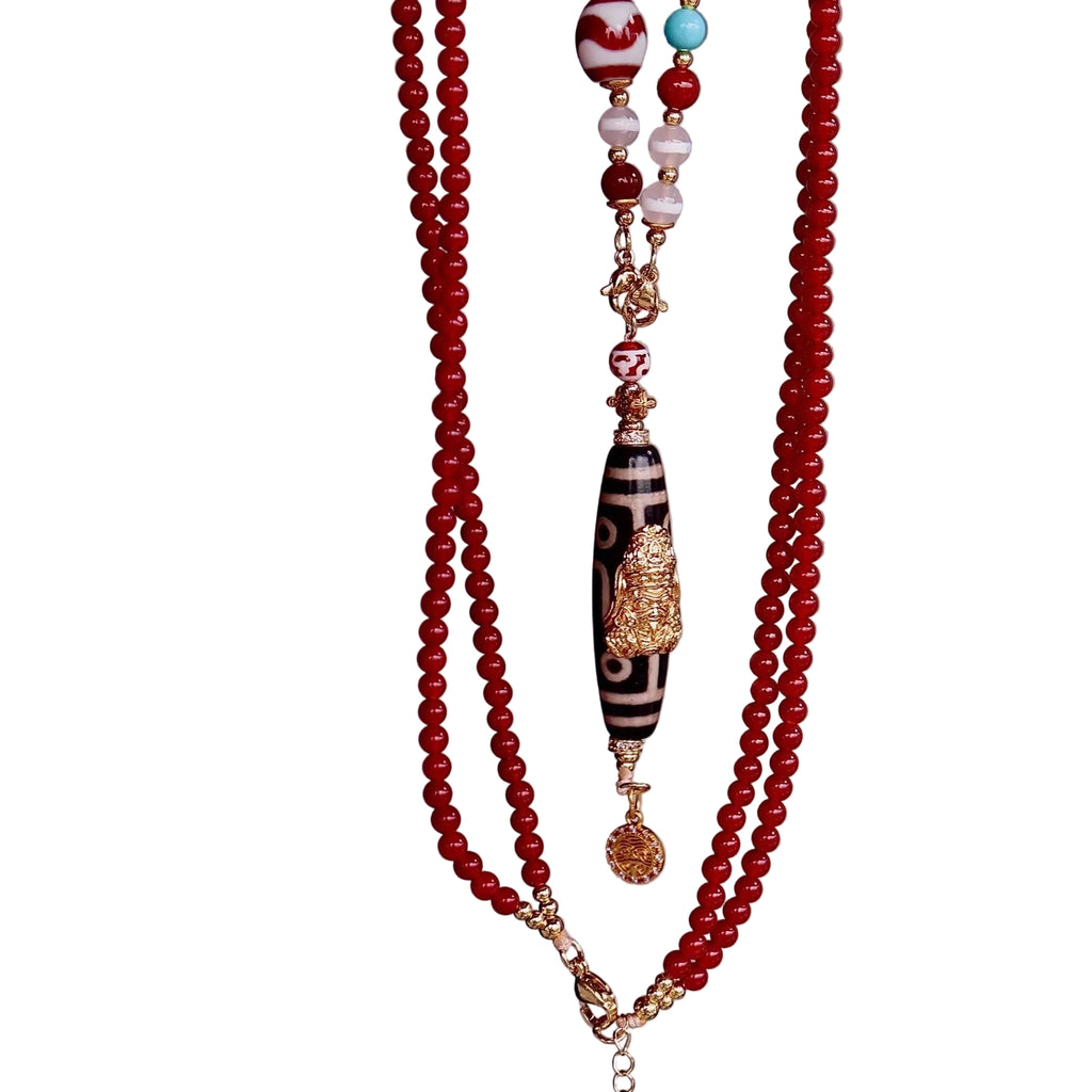 Nine eyed Tibetan dzi bracelet for luck prosperity and protection