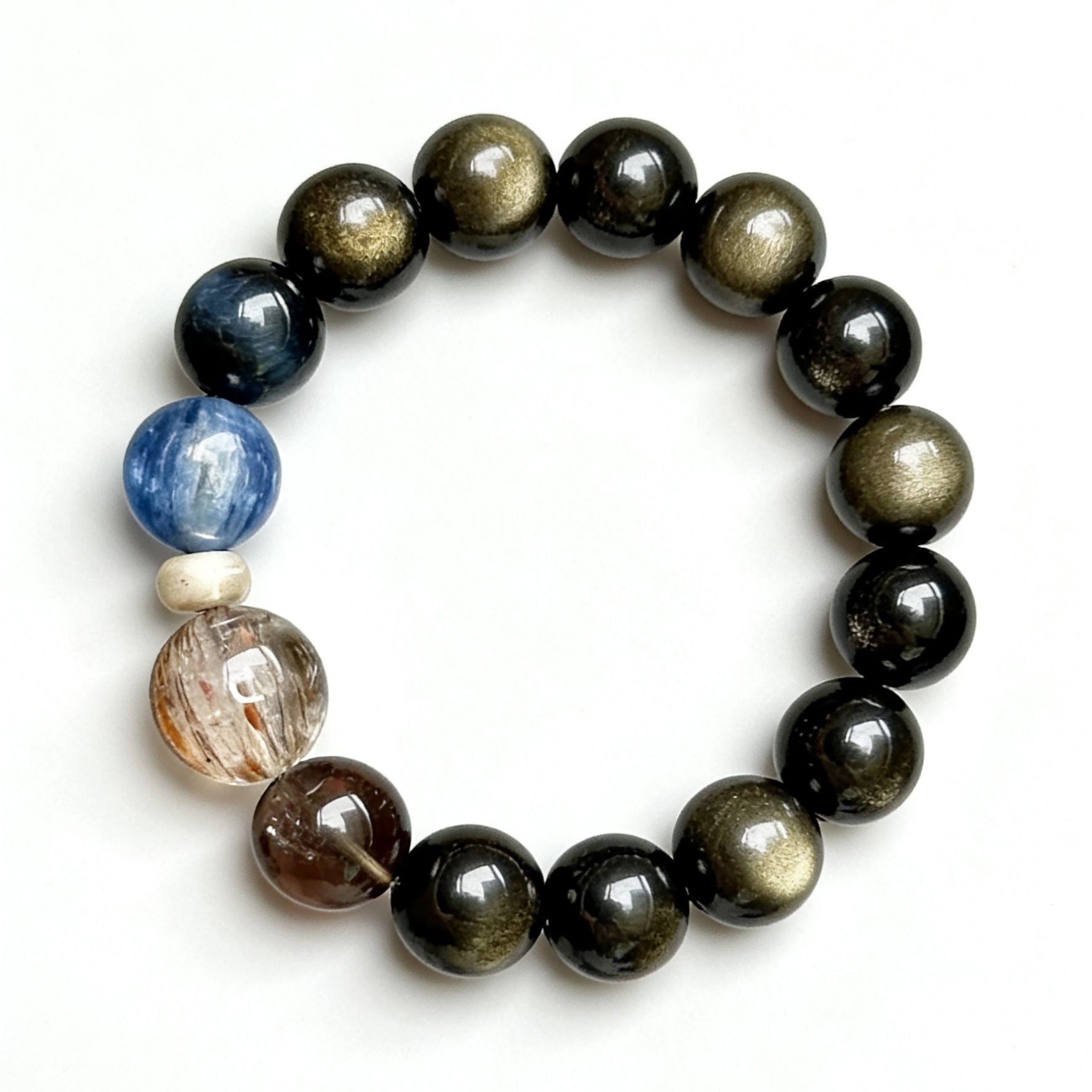Protection crystal bracelet with natural obsidian kyanite and super seven stones