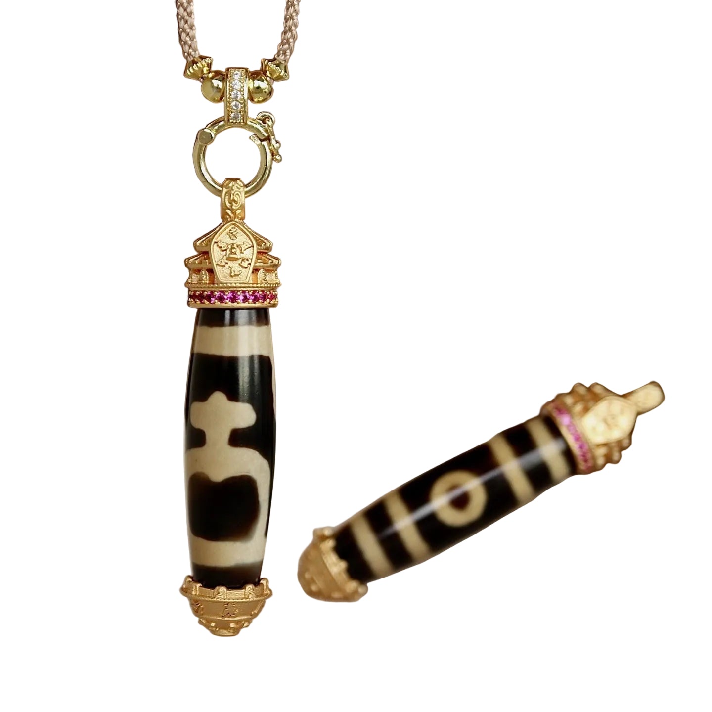 Tibetan dzi bead wealth vase pendant for prosperity and spiritual protection