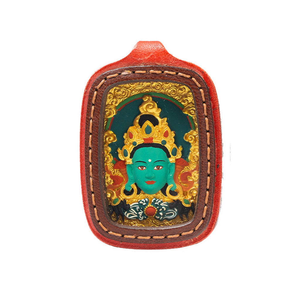 Hand-painted Tibetan gau box necklace with thangka art, spiritual protection amulet jewelry