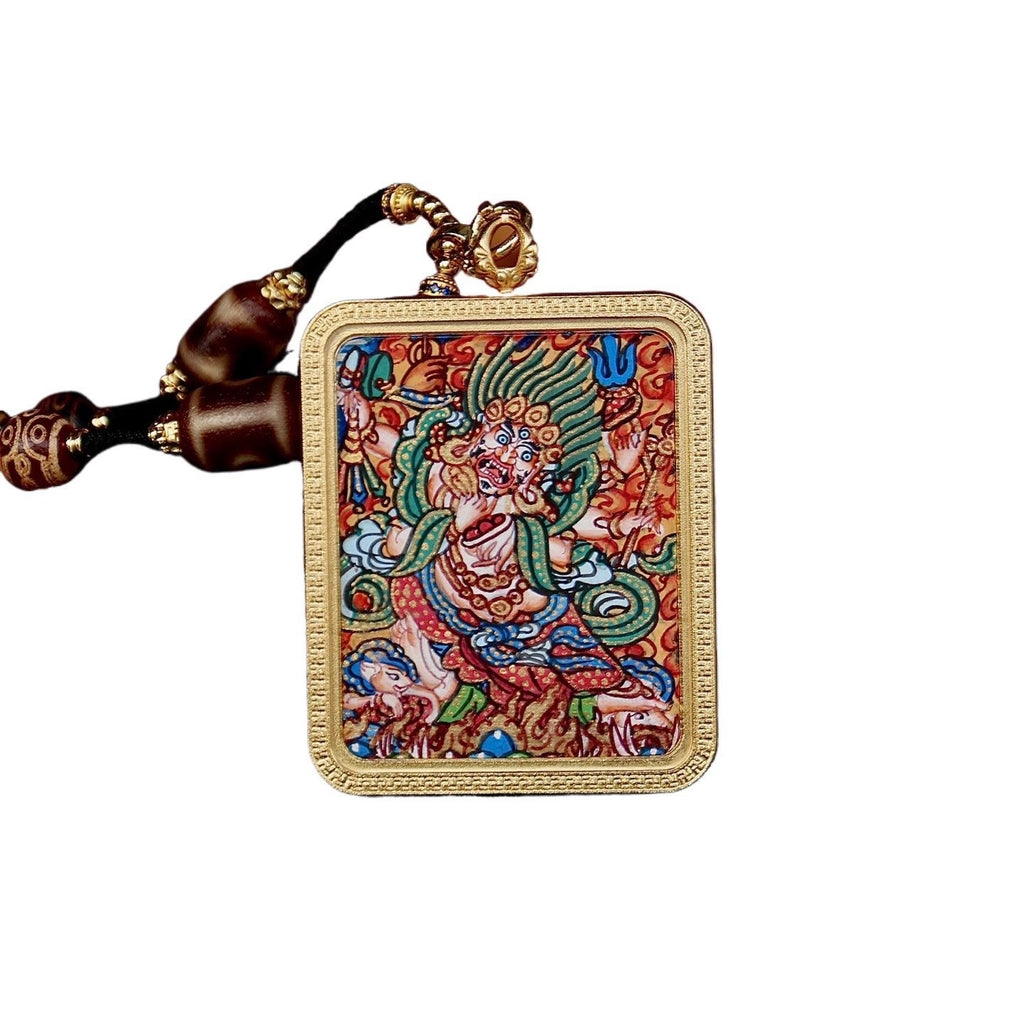 Re Gong hand-painted White Mahakala thangka gau box pendant with certificate Tibetan amulet necklace